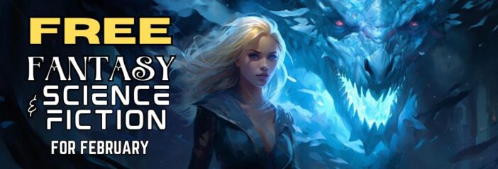 An epic sorceress stands in front of a roaring ice dragon.