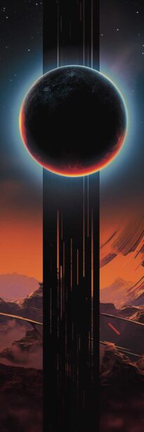 A space-age eclipse illustration, showcasing futuristic and cosmic wonders.