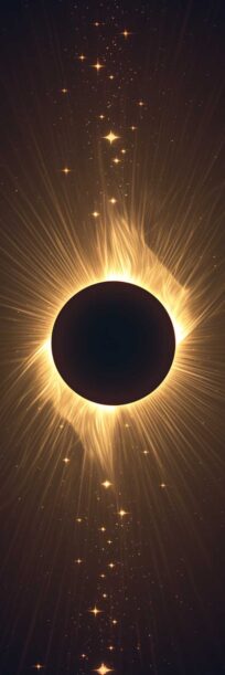 A space-age eclipse depiction, showcasing the halo of the sun during this cosmic event.
