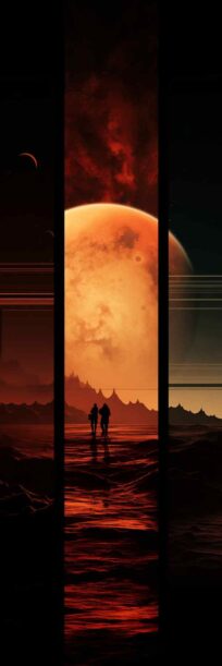 A futuristic eclipse scene, featuring advanced technology and cosmic phenomena in a distant universe.