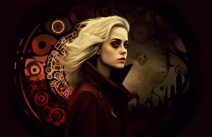 Ellie the grim reaper from Eternity's Echo, clock motif.