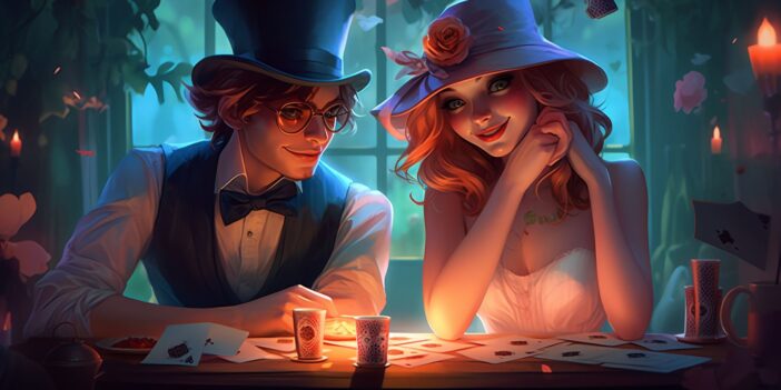 Alice in Wonderland, Alice and the Mad Hatter playing cards.