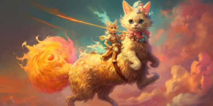 A cat riding a cat.