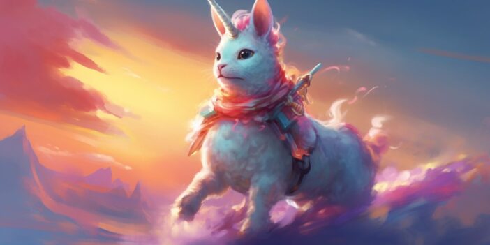 A cartoon of a cat with a unicorn horn.