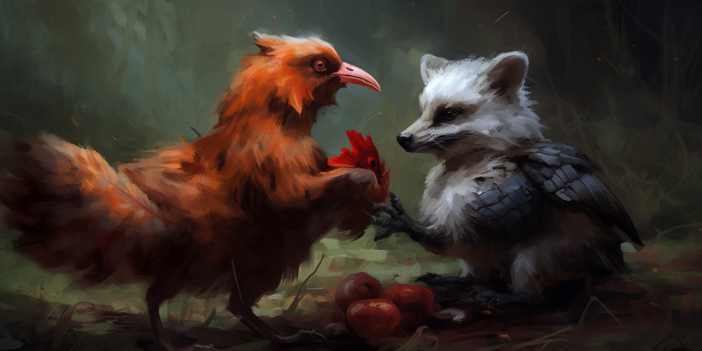 A bird and raccoon-bird hybrid