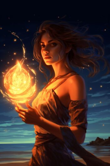 A woman holding a fire ball.