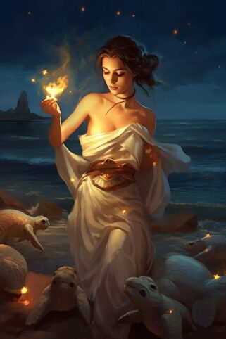A woman holding a fire.