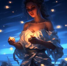 A woman in a white dress.