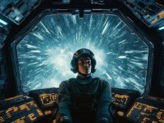 A person in a spaceship.