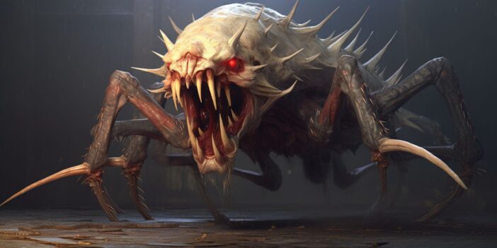 A white creature with sharp teeth and sharp claws.