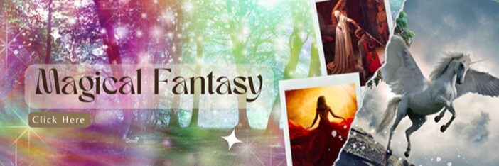 A picture of a unicorn with the words magical fantasy.