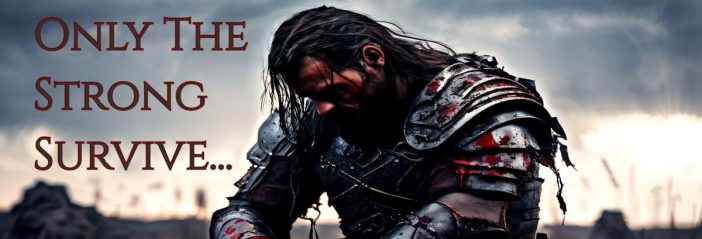 A knight suffering on the battlefield, somber theme, danger and adventure.