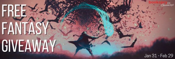 A promotional banner for the "Free Fantasy Giveaway" promotion, featuring a wizard casting a spell with a staff against a flock of evil birds.