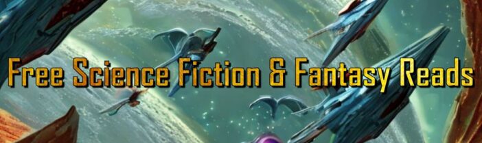 A promotional banner for the "Free Science Fiction & Fantasy Reads" giveaway, featuring spaceships in flight above a planet.