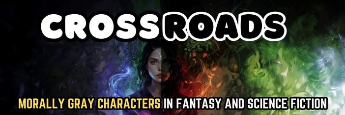 Fantasy woman divided into villainess and heroine, good vs evil theme.
